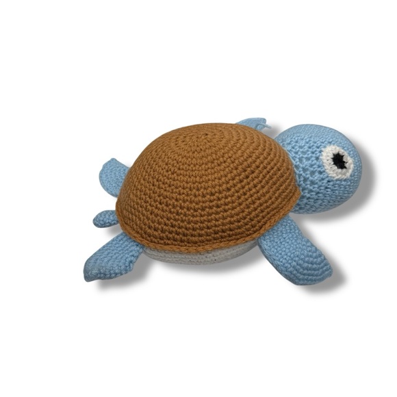 Handmade Crochet Sea Turtle Plush Blue Brown 13x6.5 Knit Soft Stuffed Animal Toy - Picture 5 of 7